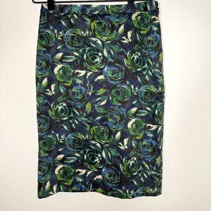 Loft Pencil Skirt w Lining w Green Rose and Navy Background‎ Women's 0